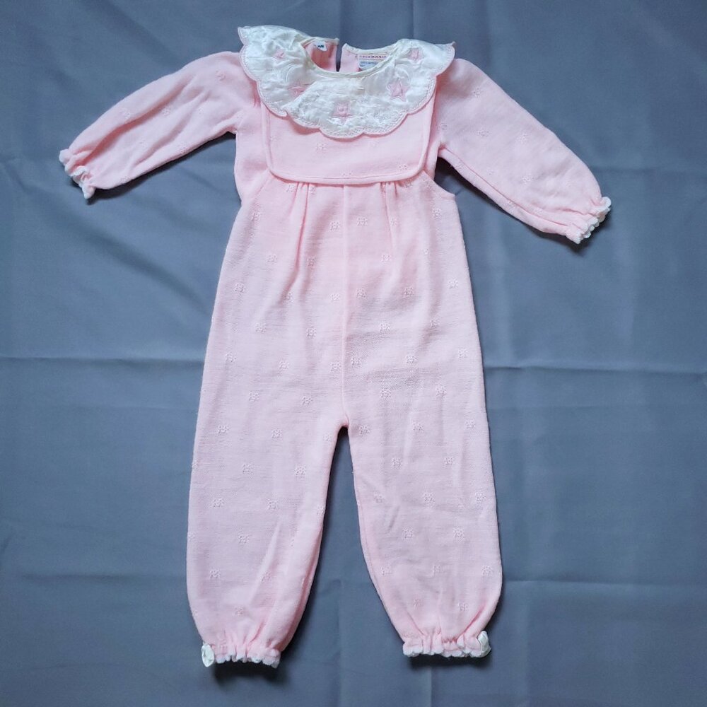 Baby Girl Clothes Friemanit Vintage 18 Mo Pink Acrylic Knit White Satin Star Bib